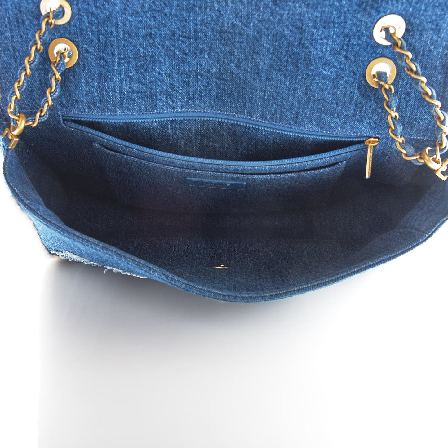 Denim Shearling Hieroglyph Flap Blue