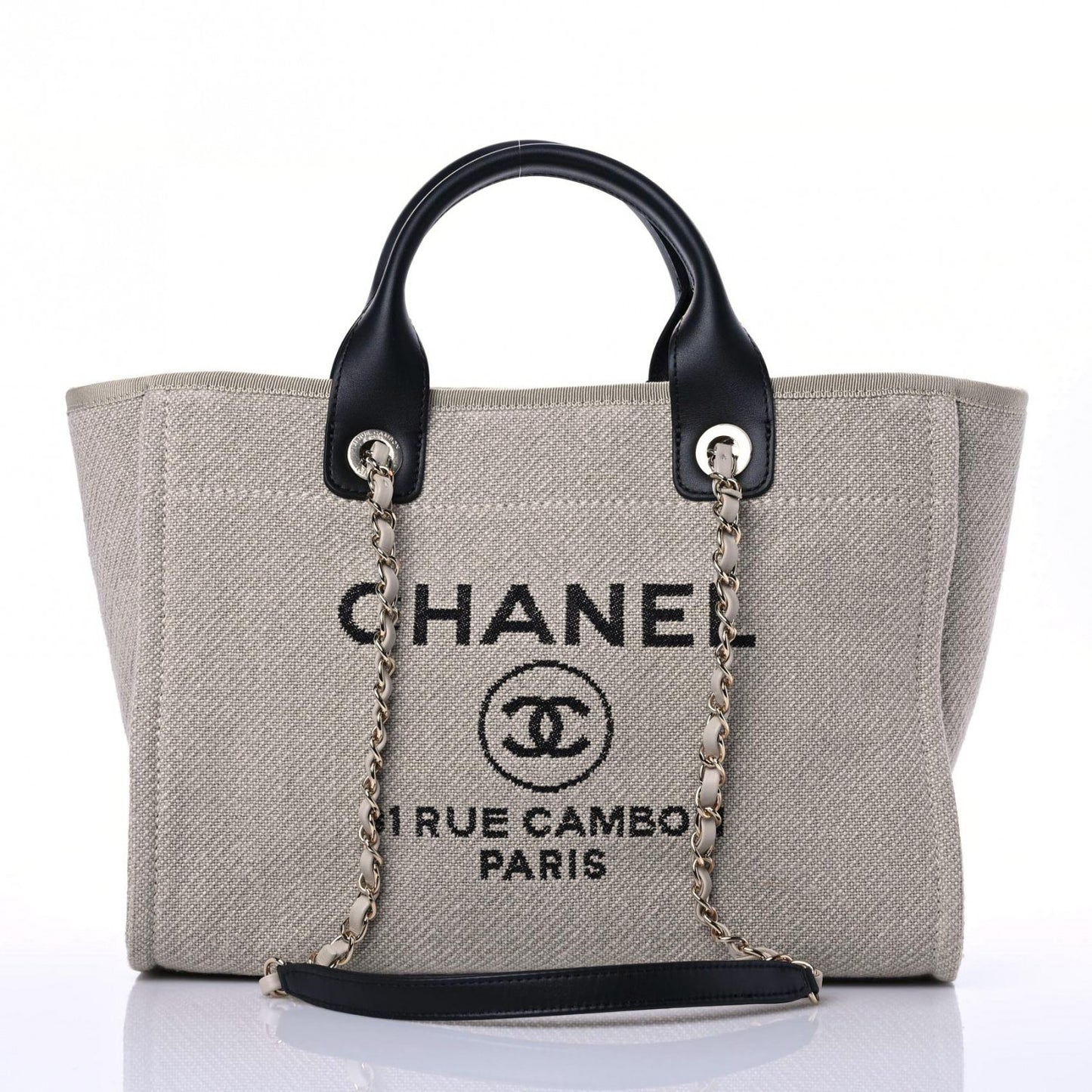 Mixed Fibers Small Deauville Tote Beige Black