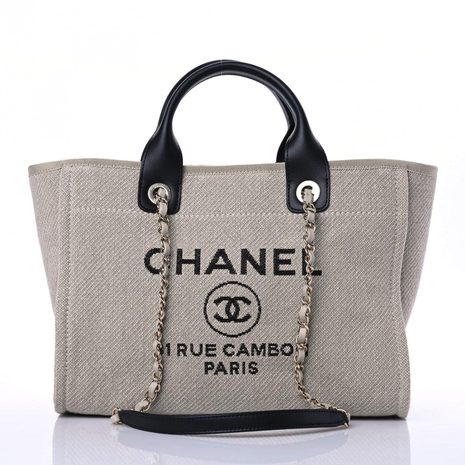 Chanel Mixed Fibers Small Deauville Tote Beige Black 3 of 13