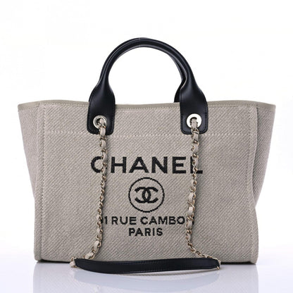 Chanel Mixed Fibers Small Deauville Tote Beige Black 3 of 13