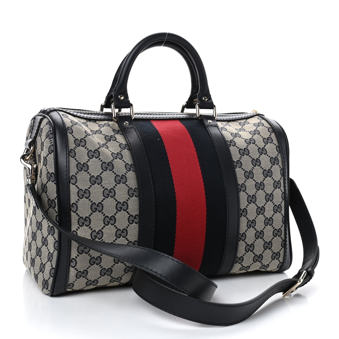 Monogram Selleria Calfskin Vintage Web Medium Boston Beige Blue