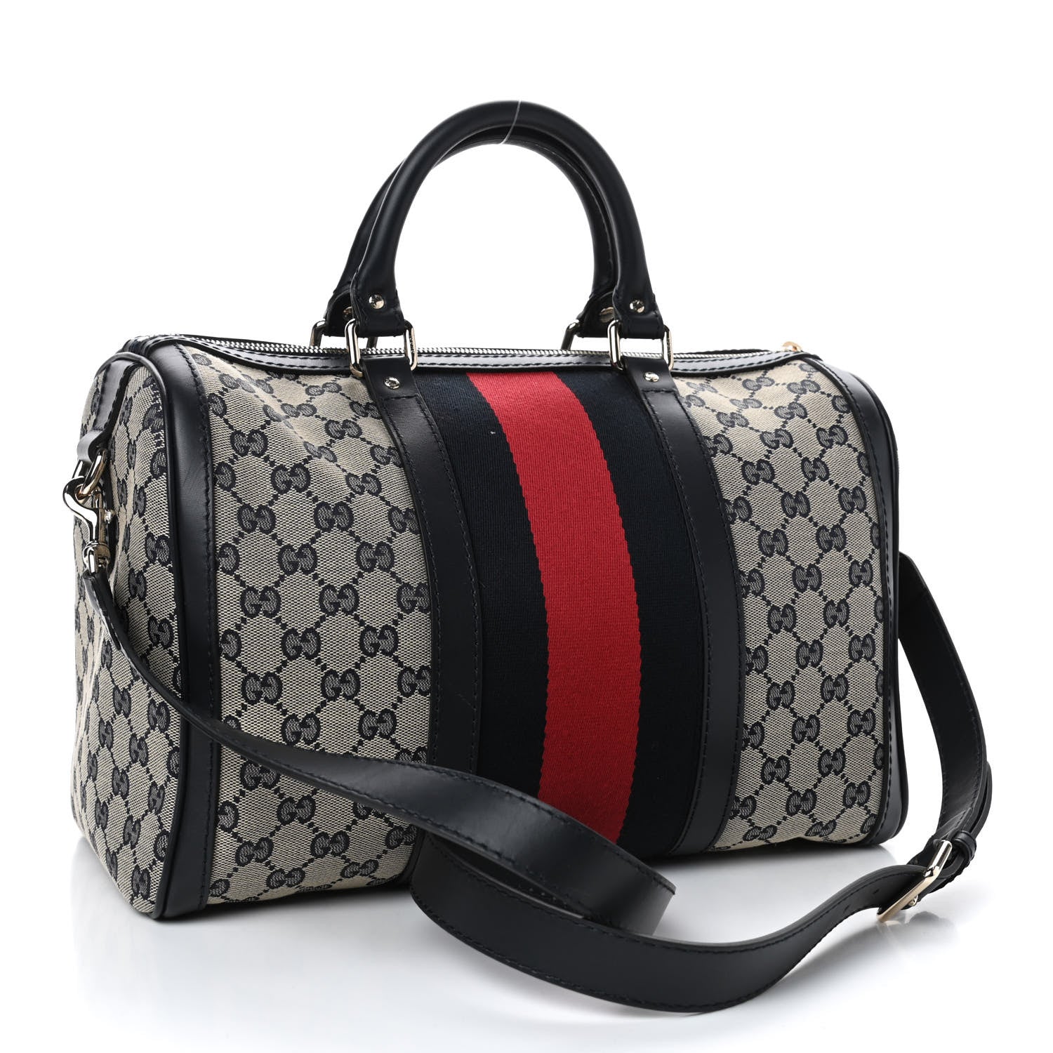 Gucci Monogram Selleria Calfskin Vintage Web Medium Boston Beige Blue 2 of 4