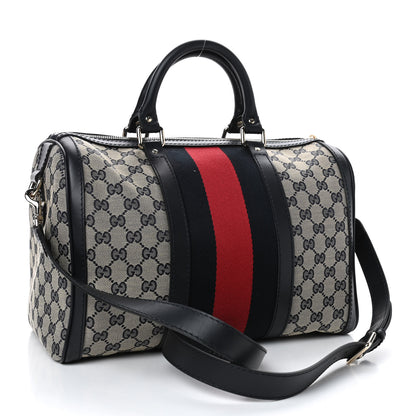 Gucci Monogram Selleria Calfskin Vintage Web Medium Boston Beige Blue 2 of 4