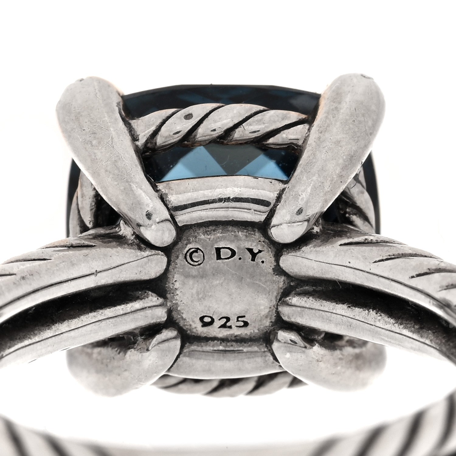 David Yurman Sterling Silver Diamond Hampton Blue Topaz 11mm Chatelaine Ring 54 7 4 of 4