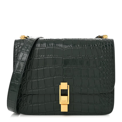 Saint Laurent Calfskin Crocodile Embossed Carre Satchel Dark Mint 1 of 10