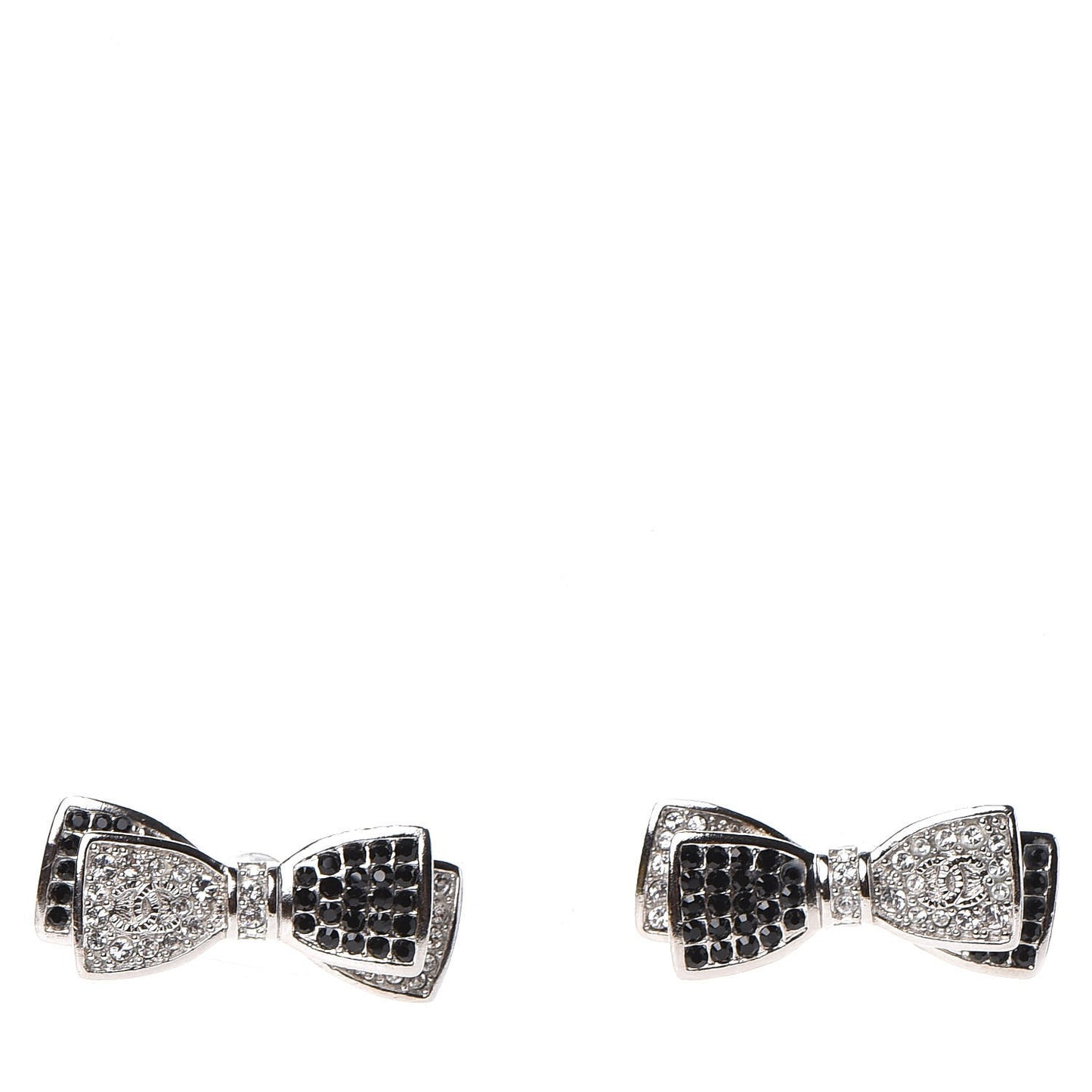 Crystal CC Bow Earrings Black Silver