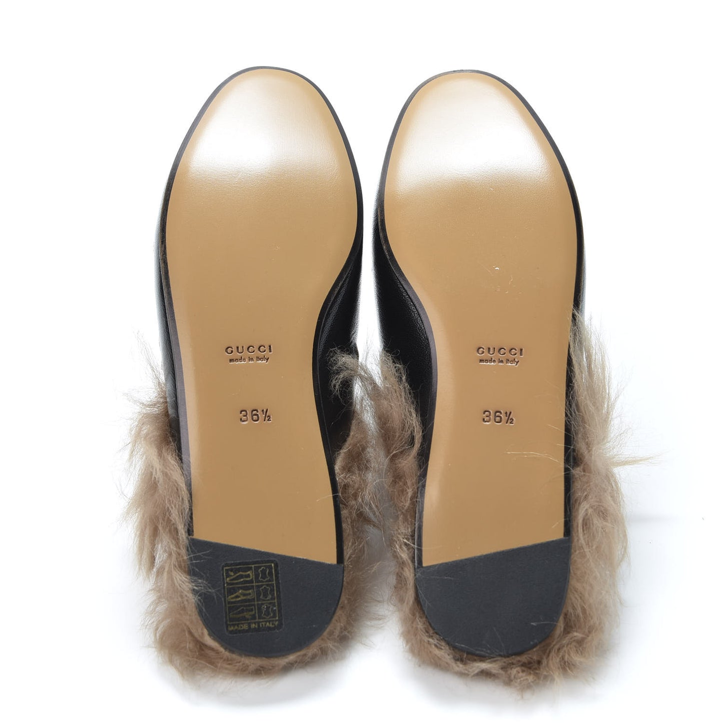 Goatskin Fur Bee Star Embroidered Womens Princetown Slippers 36.5 Black