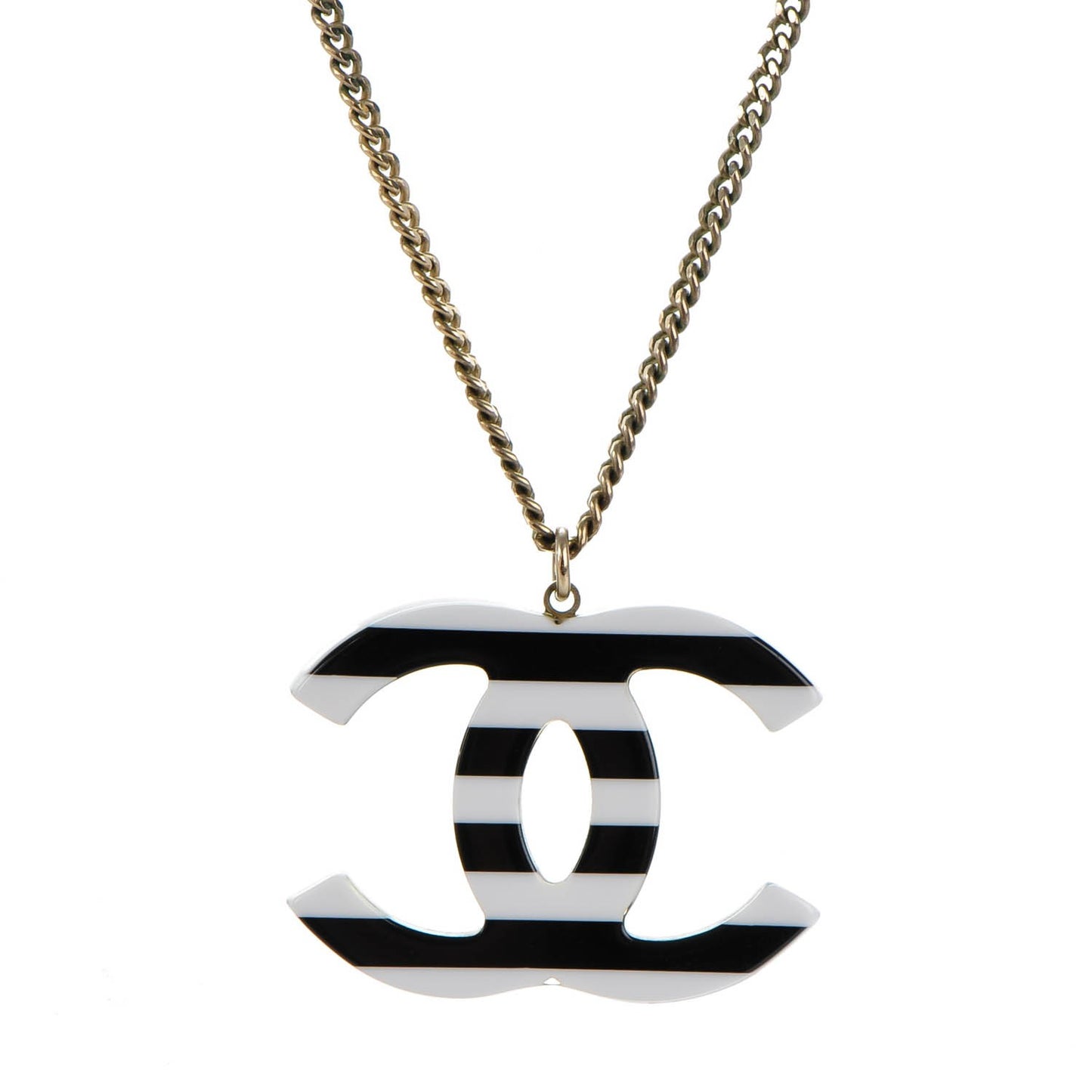 Resin Striped CC Necklace Black White