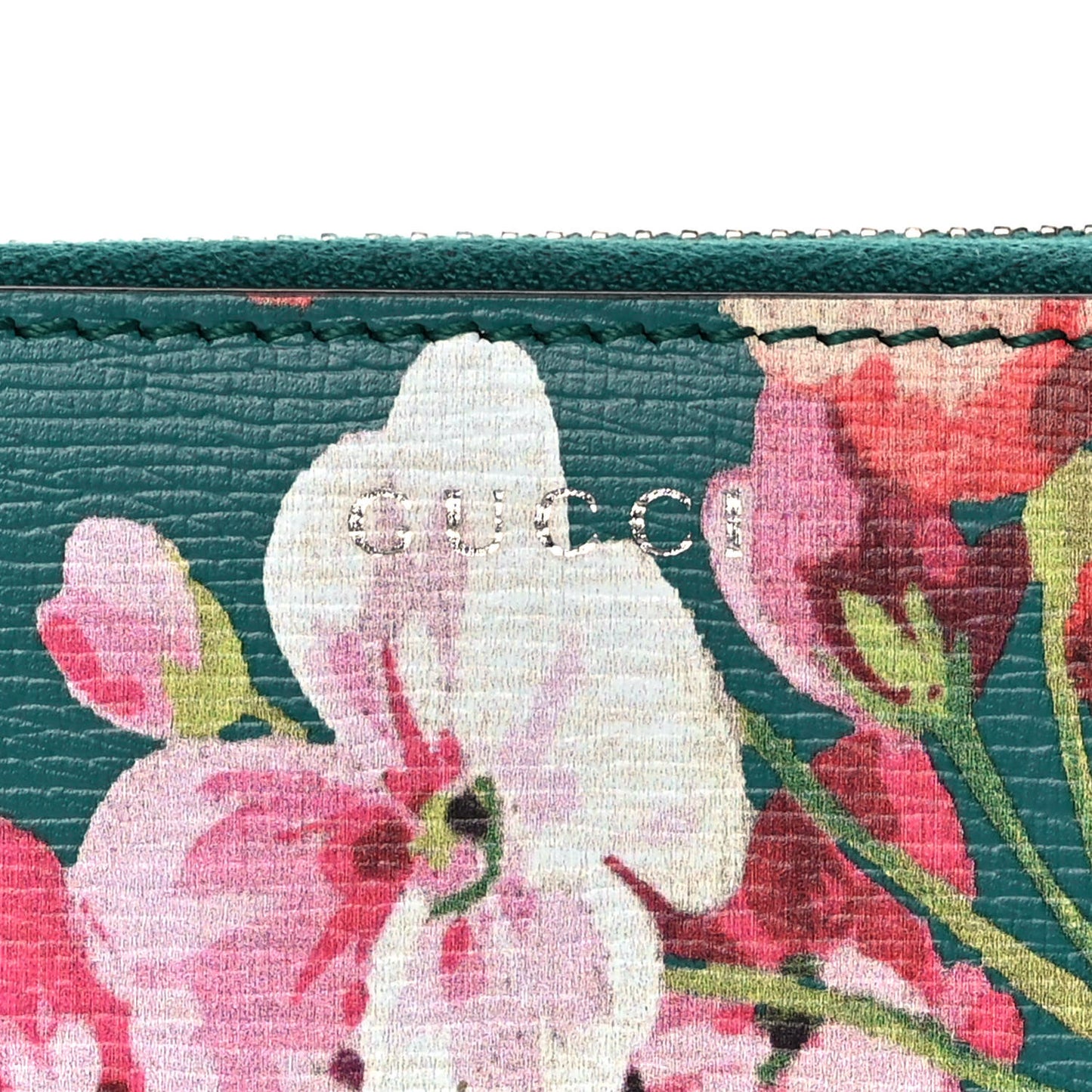 Calfskin Blooms Print Zip Around Wallet Bright Emerald Multicolor