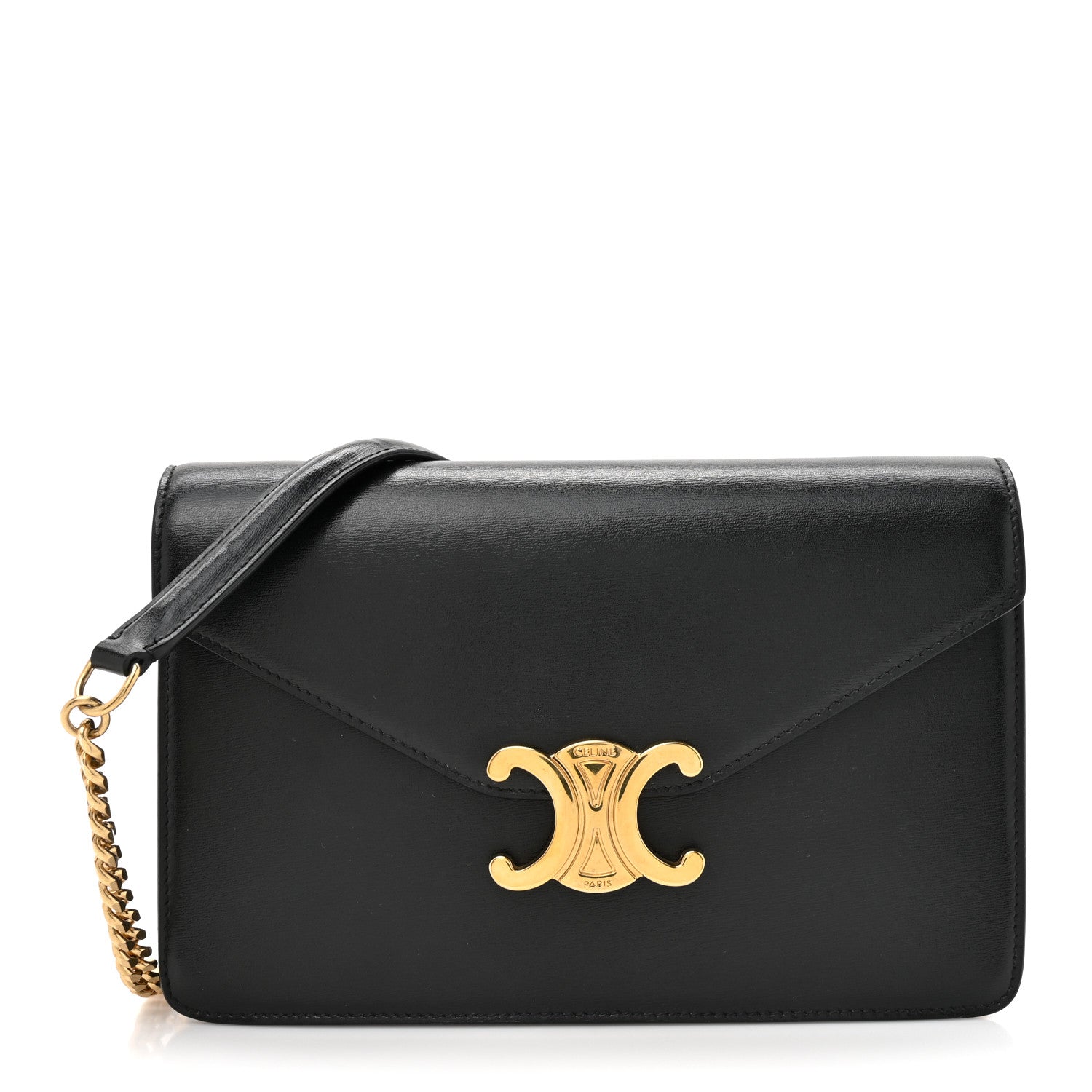 Celine Shiny Calfskin Triomphe Margo Wallet on Chain Black 1 of 13