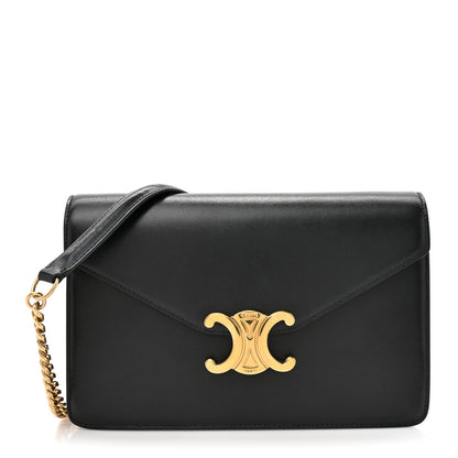 Celine Shiny Calfskin Triomphe Margo Wallet on Chain Black 1 of 13