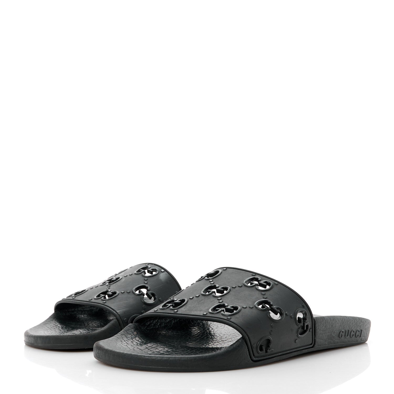 Gucci Rubber GG Monogram Perforated Womens Slide Sandals 39 Black 3 of 9