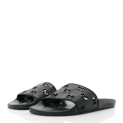 Gucci Rubber GG Monogram Perforated Womens Slide Sandals 39 Black 3 of 9