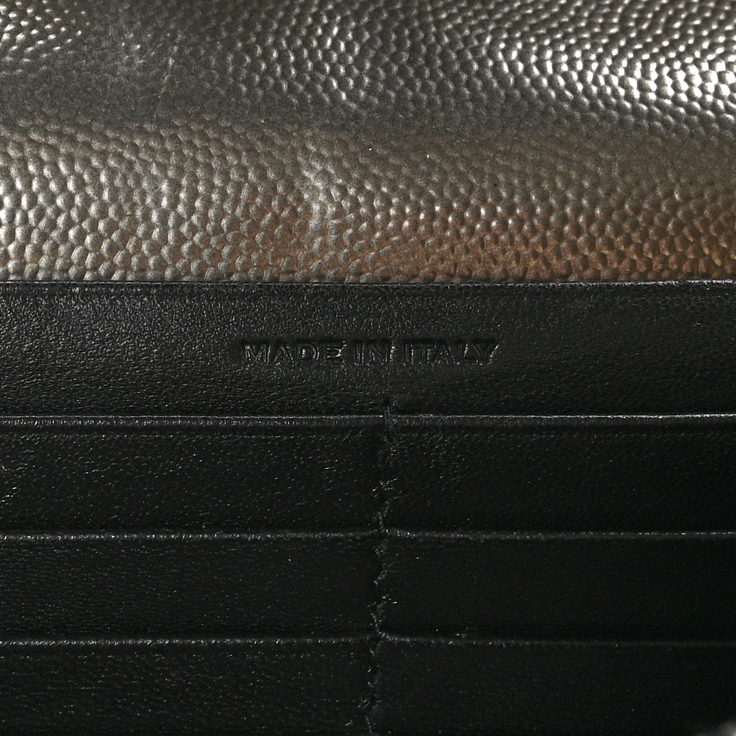 Metallic Grain De Poudre Matelasse Chevron Monogram Envelope Chain Wallet Piombo