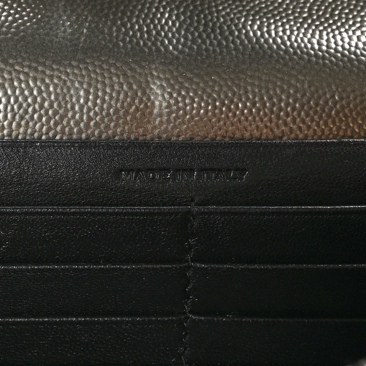 Saint Laurent Metallic Grain De Poudre Matelasse Chevron Monogram Envelope Chain Wallet Piombo 6 of 13