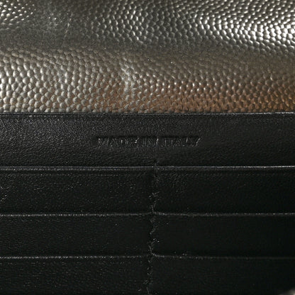 Saint Laurent Metallic Grain De Poudre Matelasse Chevron Monogram Envelope Chain Wallet Piombo 6 of 13