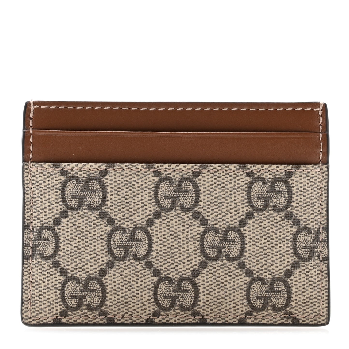 GG Supreme Monogram Calfskin Card Holder Beige Ebony Cuir