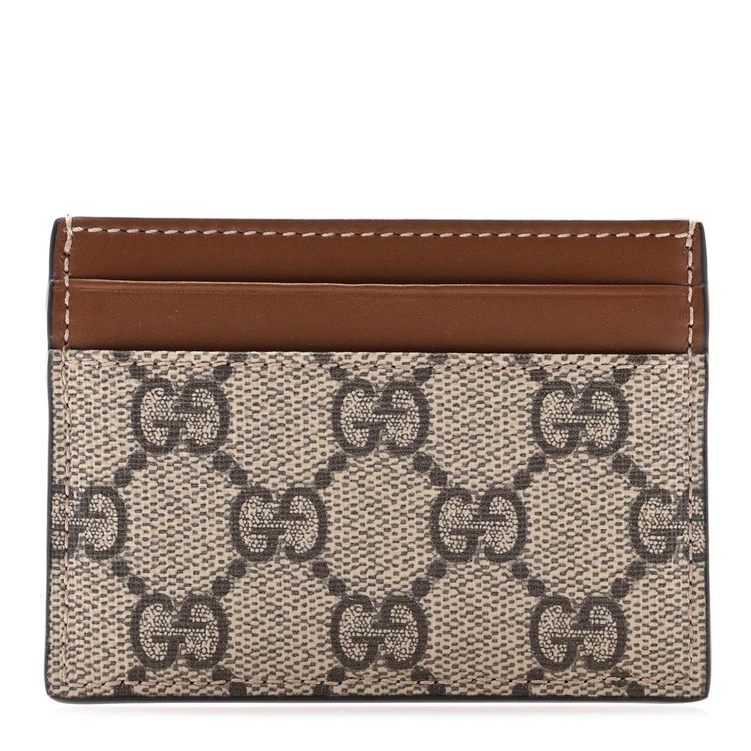 Gucci GG Supreme Monogram Calfskin Card Holder Beige Ebony Cuir 1 of 7