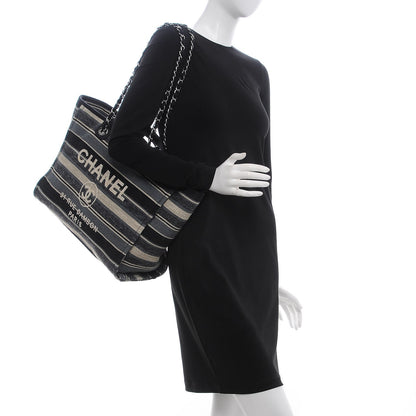 Chanel Striped Canvas Medium Deauville Tote Black 2 of 8