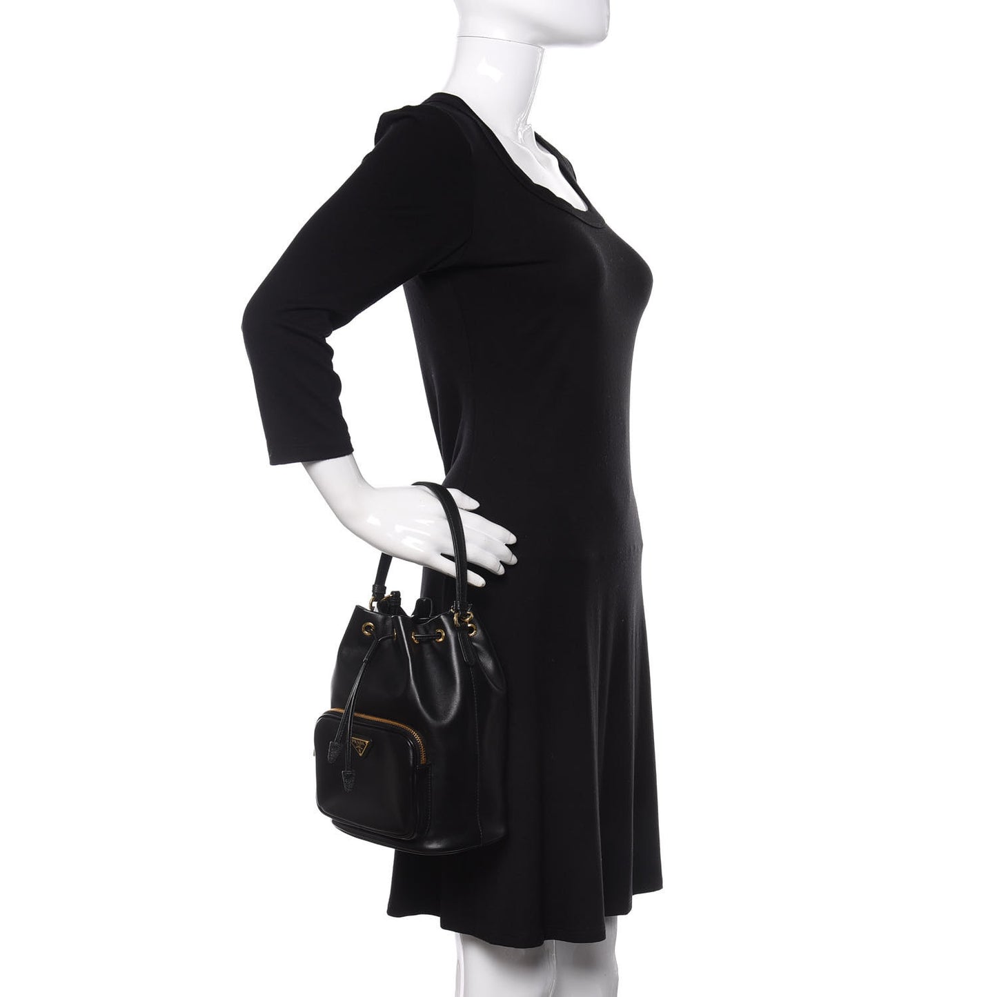 Light Calfskin Saffiano Mini Bucket Crossbody Bag Black