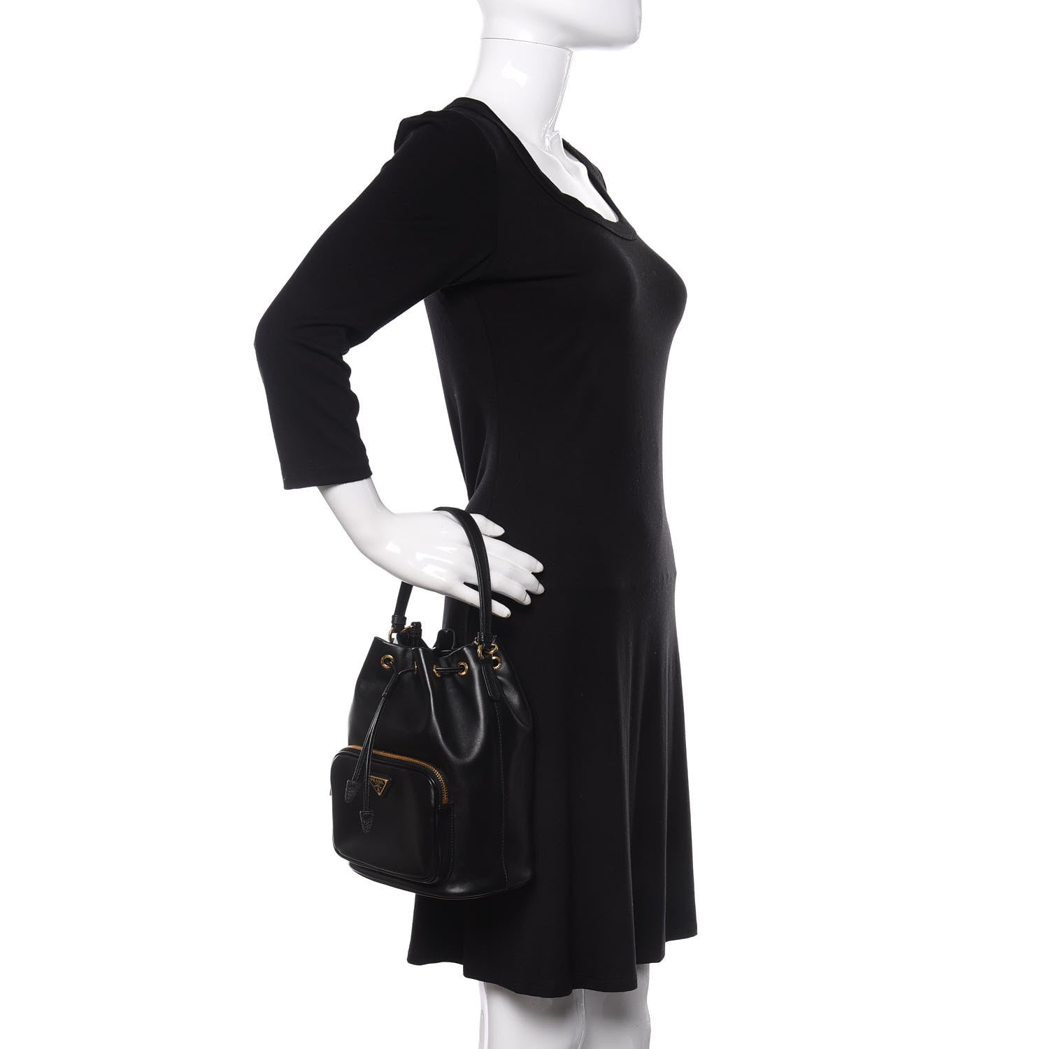 Prada Light Calfskin Saffiano Mini Bucket Crossbody Bag Black 3 of 10
