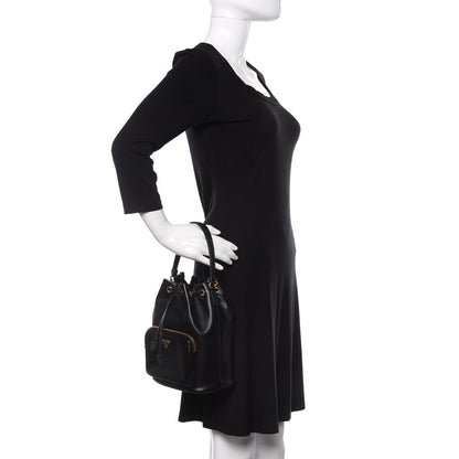 Prada Light Calfskin Saffiano Mini Bucket Crossbody Bag Black 3 of 10
