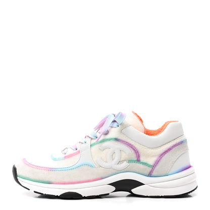 Chanel Wool Suede Calfskin CC Sneakers 38.5 Multicolor 1 of 9