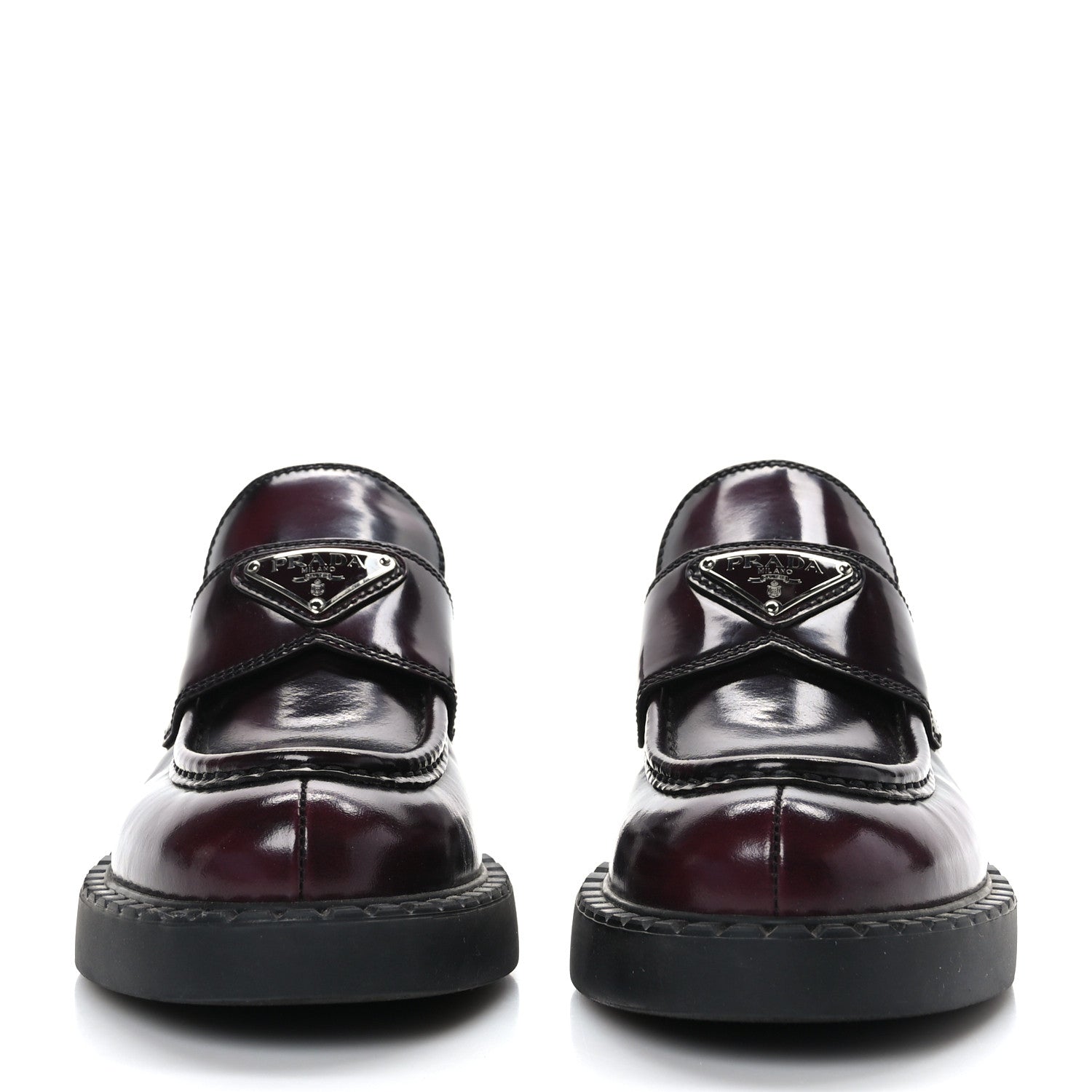 Prada Spazzolato Fume Metal Triangle Logo 50mm Loafers 36.5 Granato 2 of 8