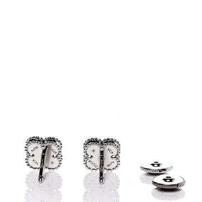 Van Cleef & Arpels 18K White Gold Mother of Pearl Sweet Alhambra Earrings 5 of 7