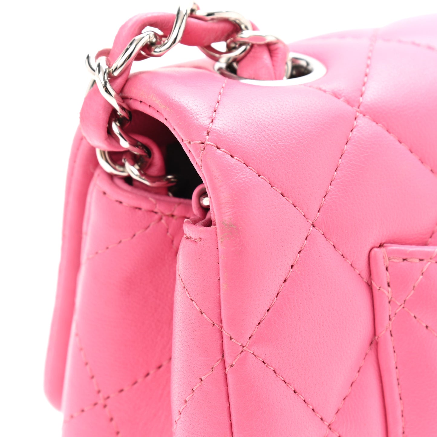 Lambskin Quilted Mini Rectangular Flap Dark Pink