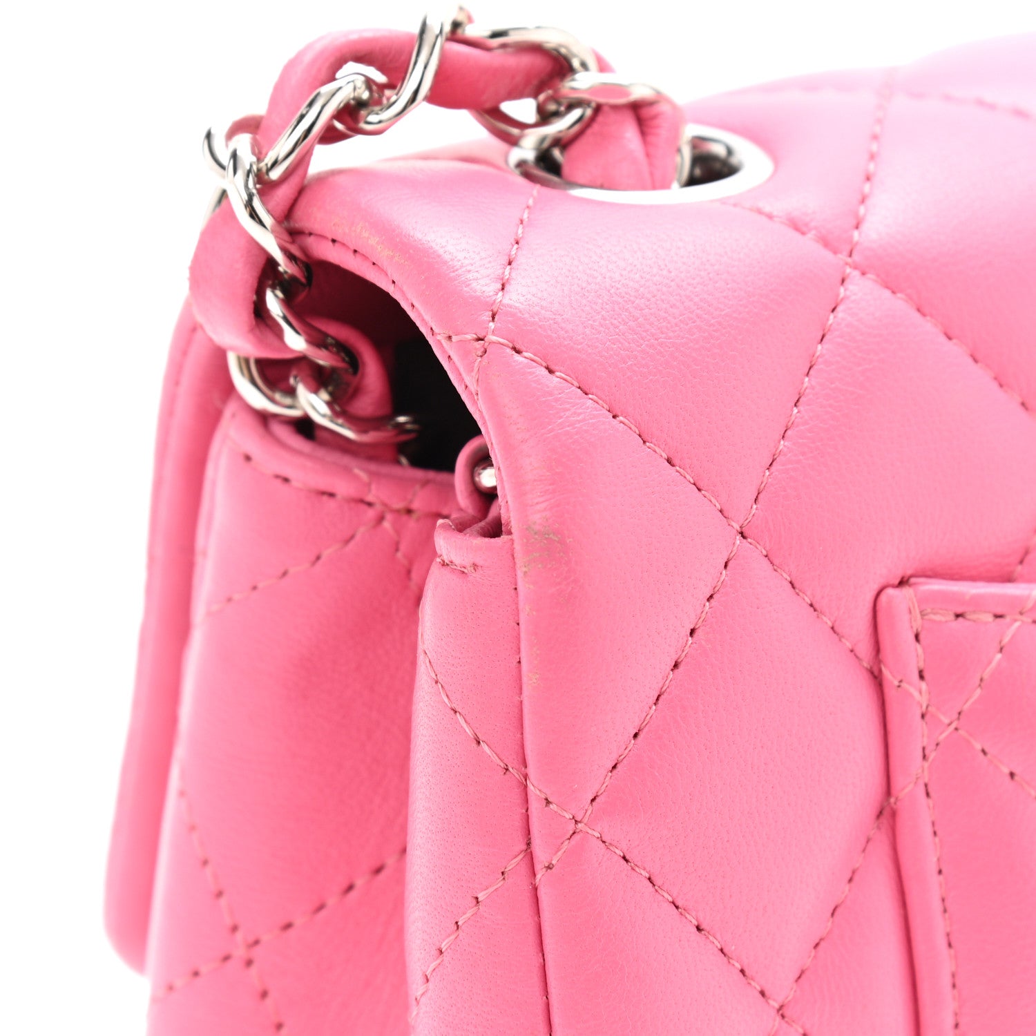 Chanel Lambskin Quilted Mini Rectangular Flap Dark Pink 11 of 14