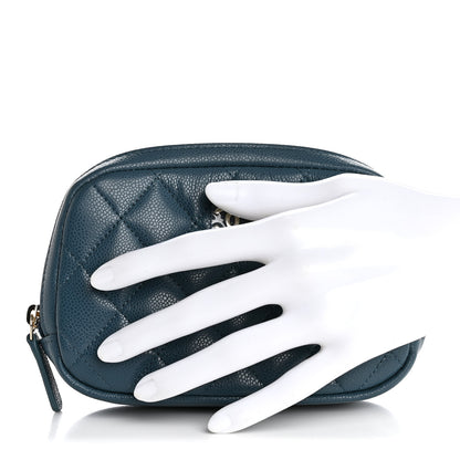 Chanel Caviar Quilted Small Curvy Pouch Cosmetic Case Blue 2 of 8