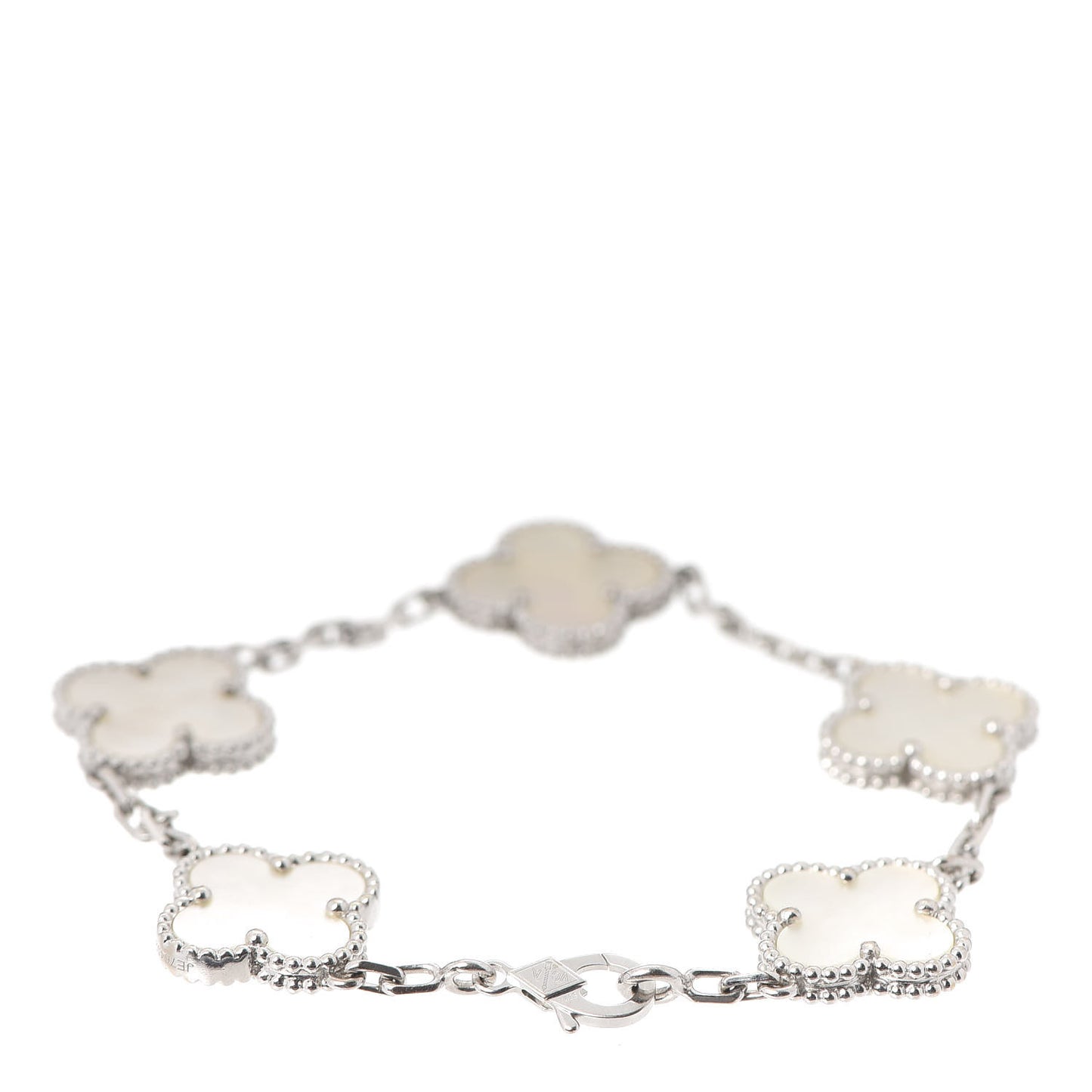 18K White Gold Mother of Pearl 5 Motifs Vintage Alhambra Bracelet