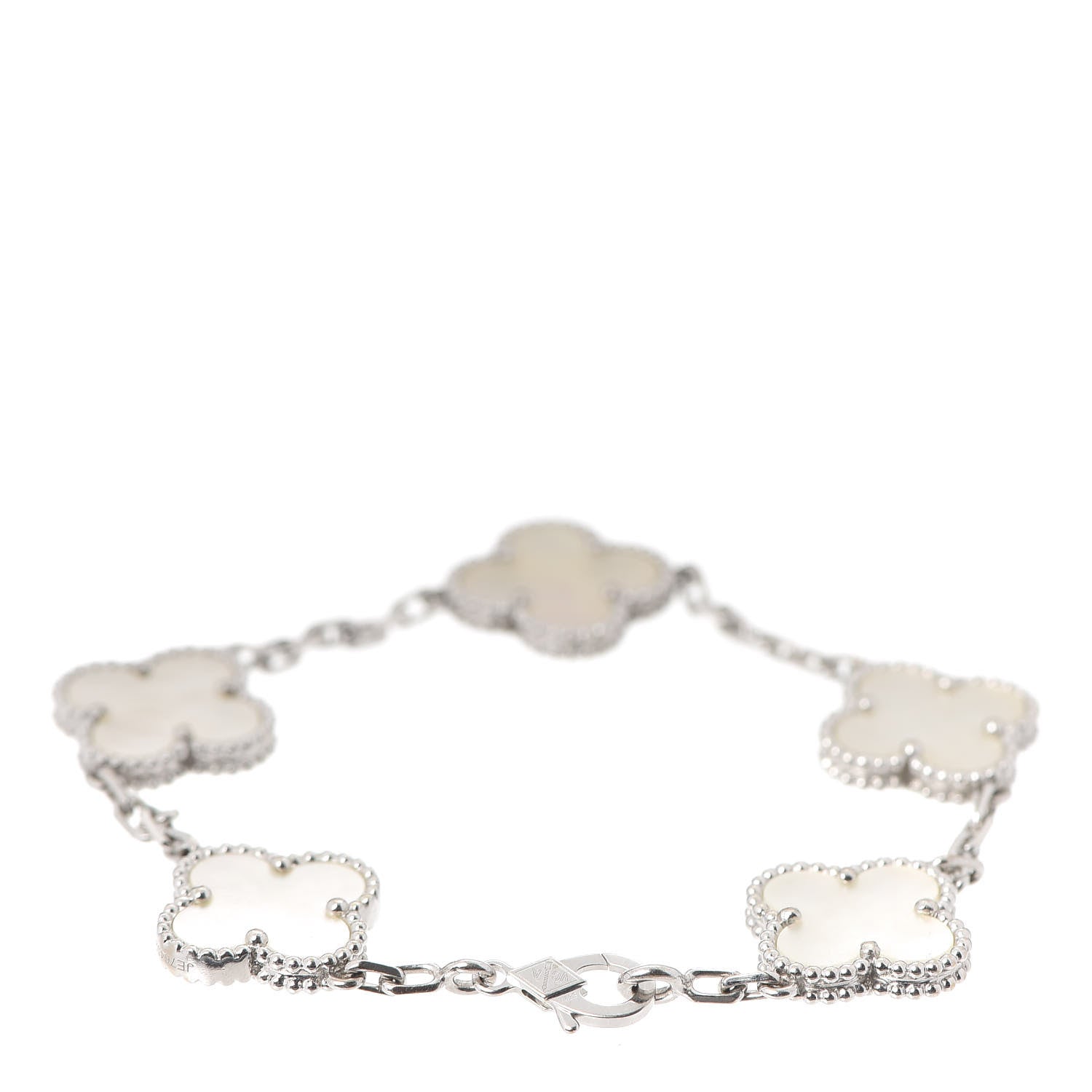 Van Cleef & Arpels 18K White Gold Mother of Pearl 5 Motifs Vintage Alhambra Bracelet 3 of 10