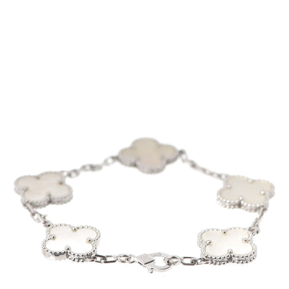 Van Cleef & Arpels 18K White Gold Mother of Pearl 5 Motifs Vintage Alhambra Bracelet 3 of 10