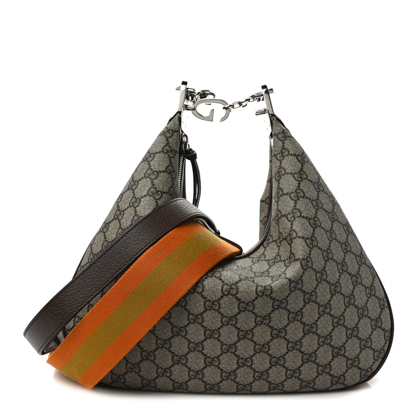 GG Supreme Monogram Textured Calfskin Web Large Attache Shoulder Bag Beige Ebony New Acero