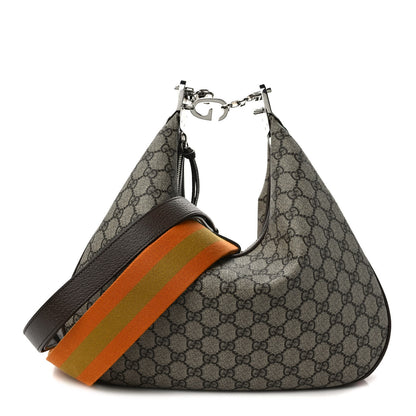 Gucci GG Supreme Monogram Textured Calfskin Web Large Attache Shoulder Bag Beige Ebony New Acero 1 of 8