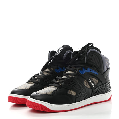 Gucci Demetra GG Supreme Monogram Mens Basket High Top Sneakers 10 Black Beige Ebony Grey 3 of 9