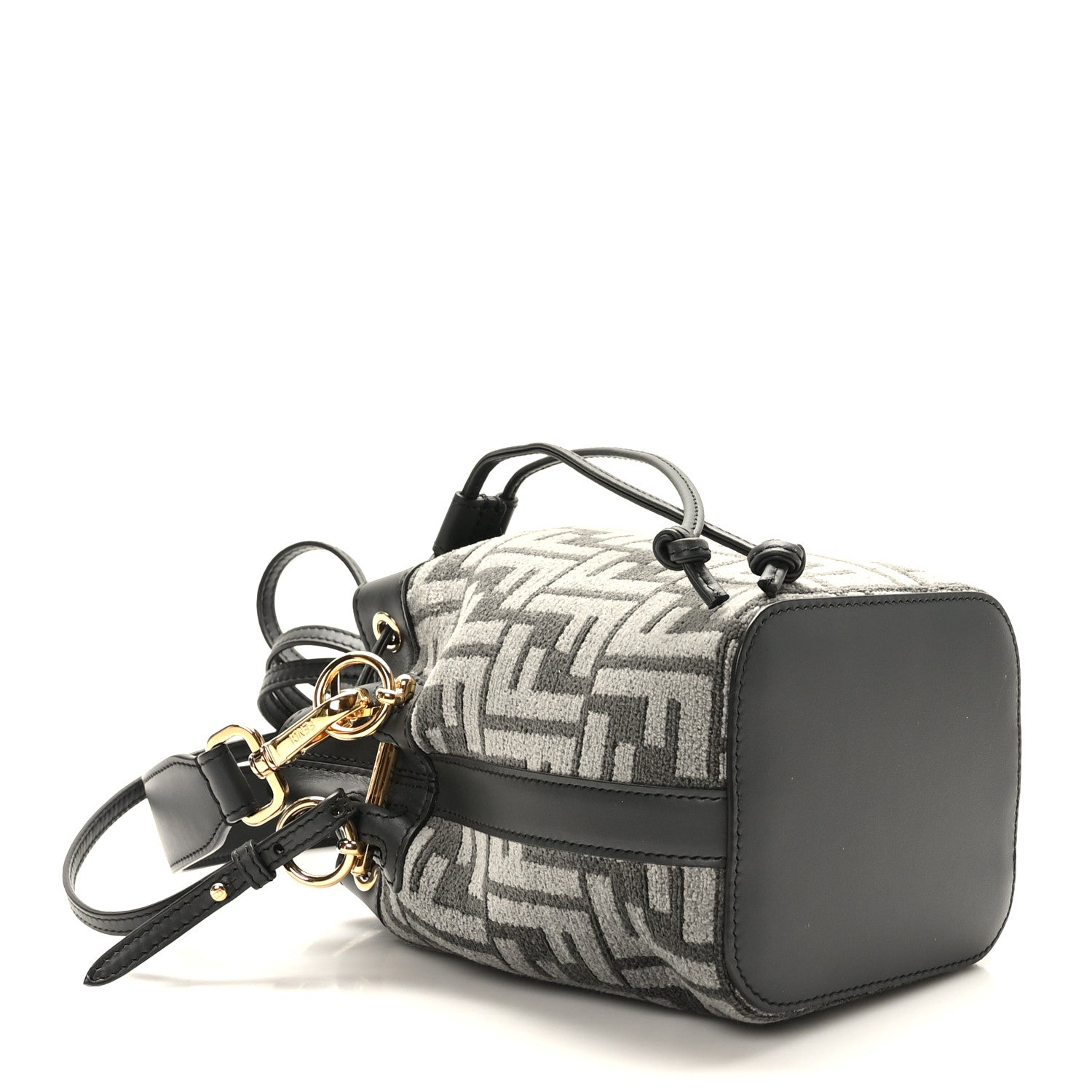 Fendi Chenille Vitello King FF Mini Mon Tresor Bucket Bag Antracite Asfalto 4 of 9