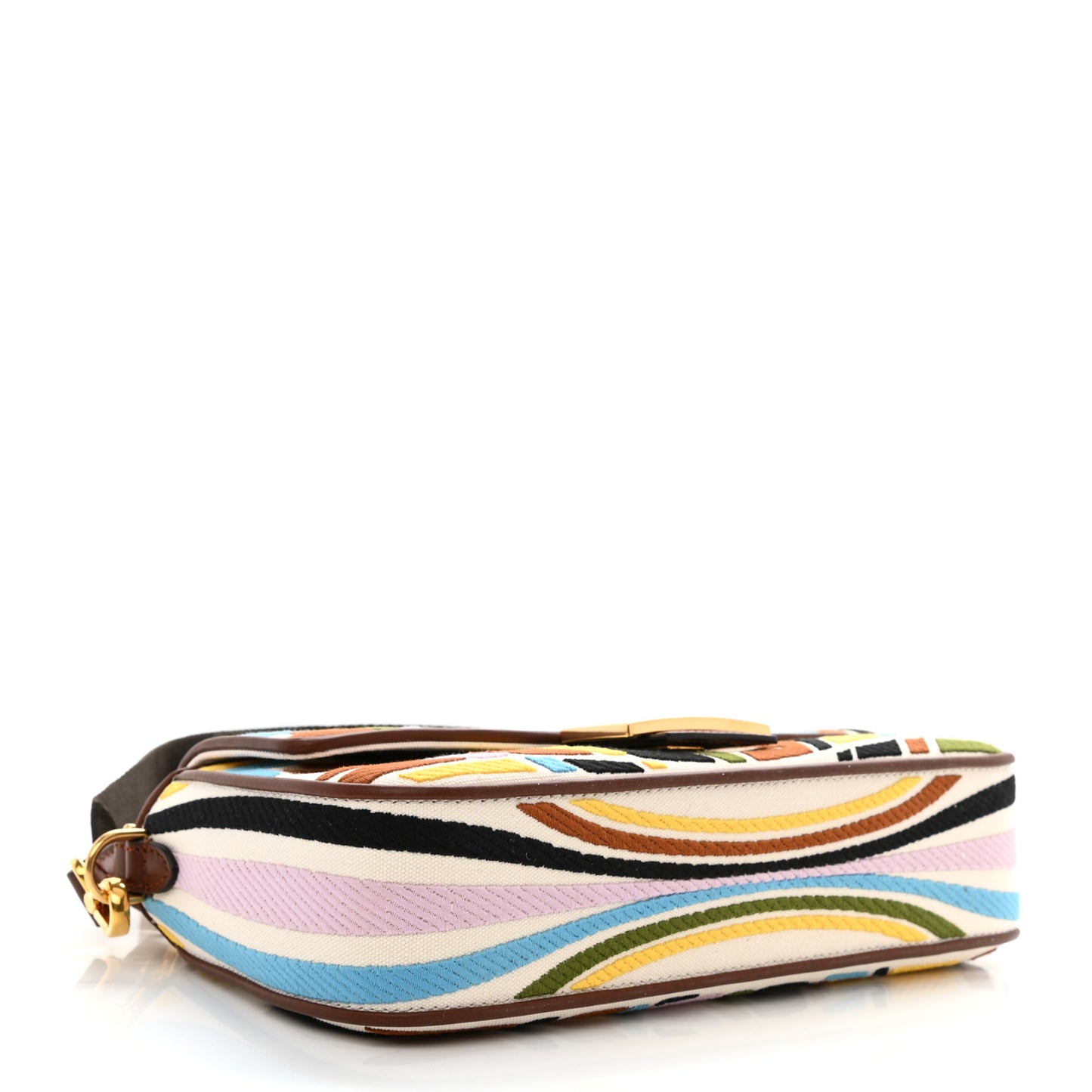 X SARA COLEMAN Canvas Vitello King Seta FF Fish Eye Embroidered Baguette Grezzo Multicolor Ghianda