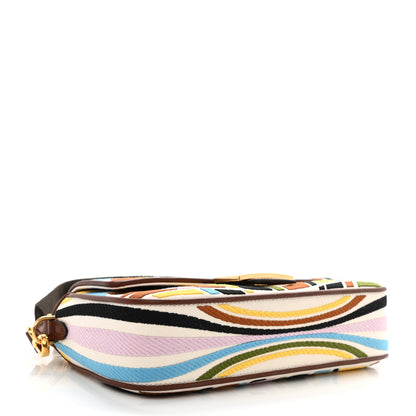Fendi X SARA COLEMAN Canvas Vitello King Seta FF Fish Eye Embroidered Baguette Grezzo Multicolor Ghianda 4 of 9