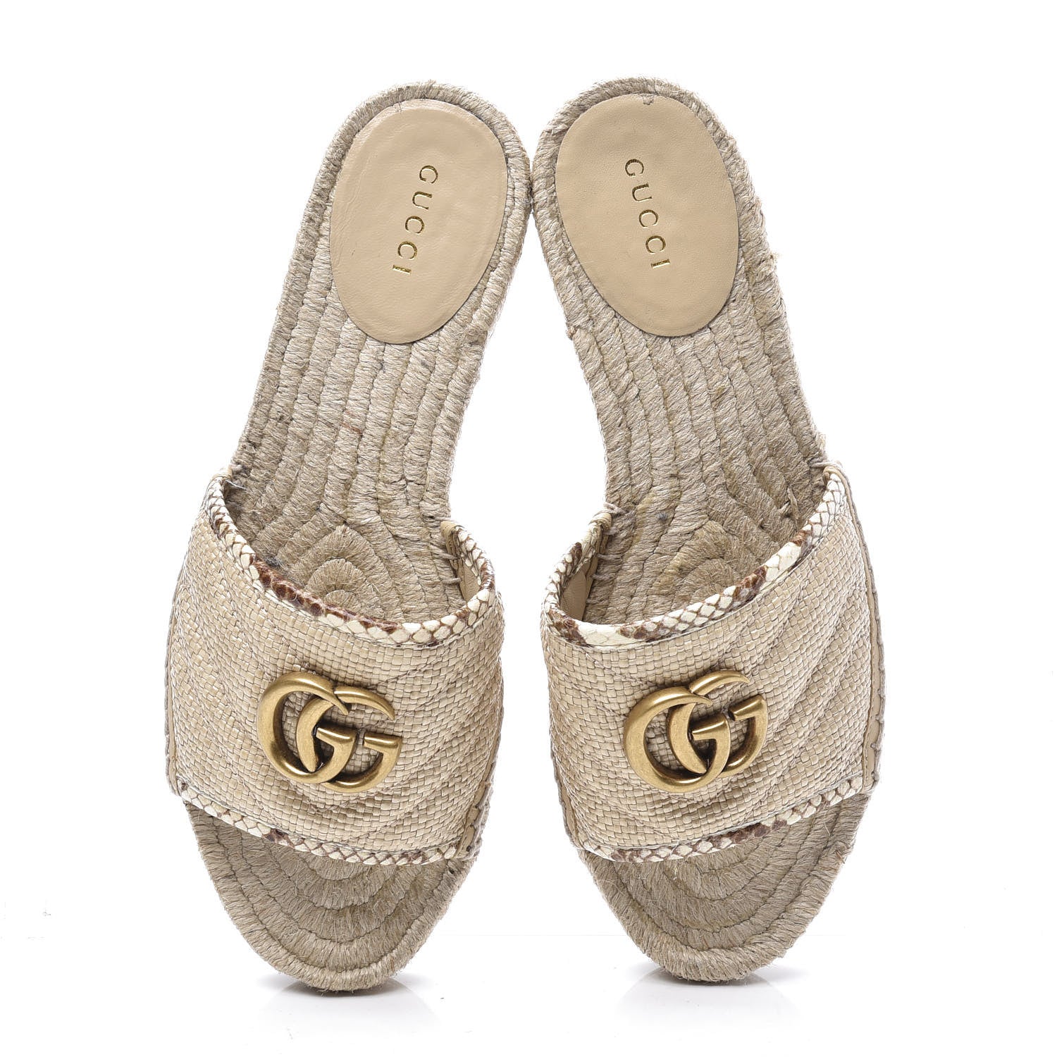 Gucci Straw Elaphe Matelasse GG Marmont Espadrille Slide Sandals 37 Natural Cream Brown 5 of 11