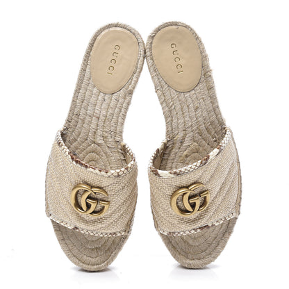 Gucci Straw Elaphe Matelasse GG Marmont Espadrille Slide Sandals 37 Natural Cream Brown 5 of 11