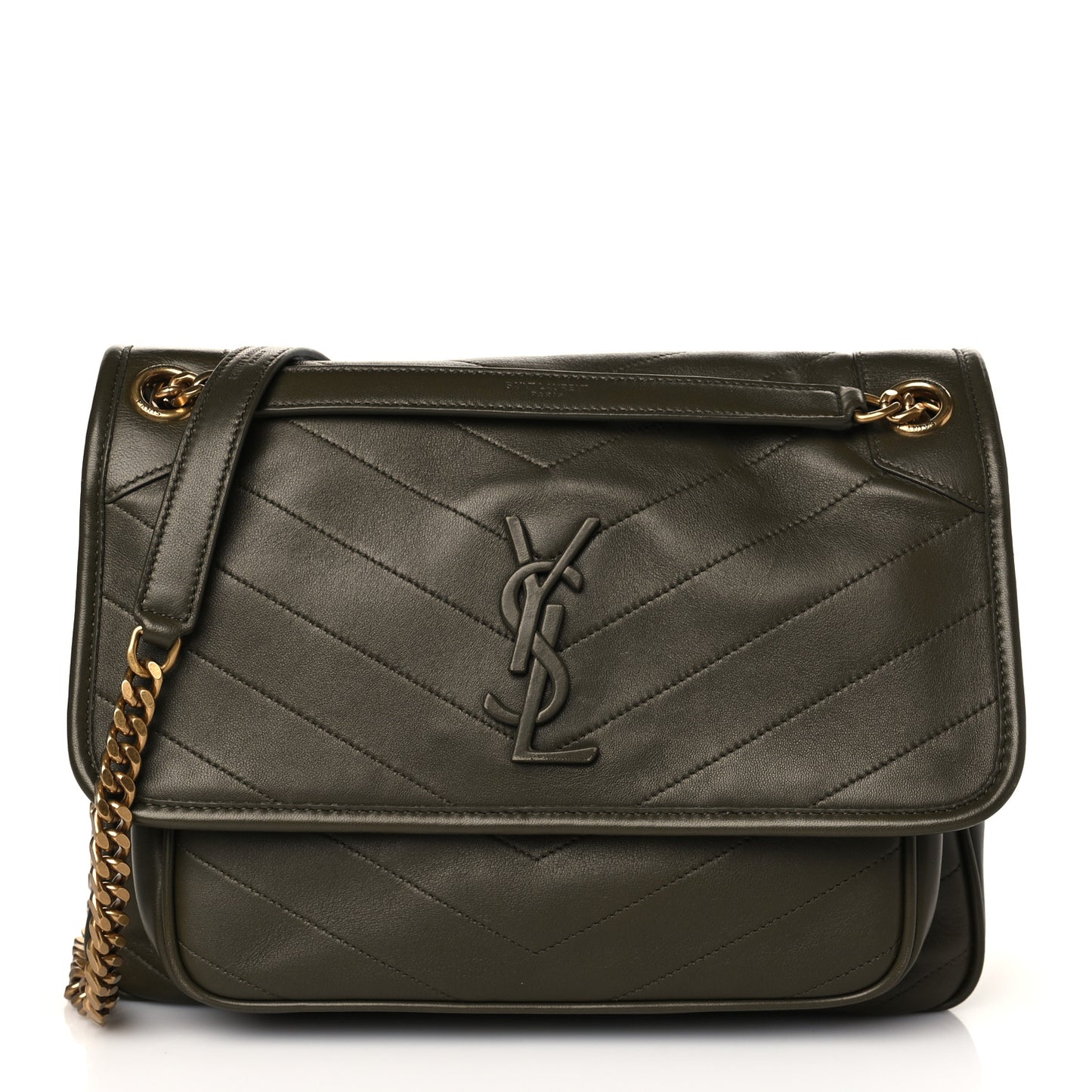 Lambskin Matelasse Monogram Medium Niki Chain Satchel Seaweed