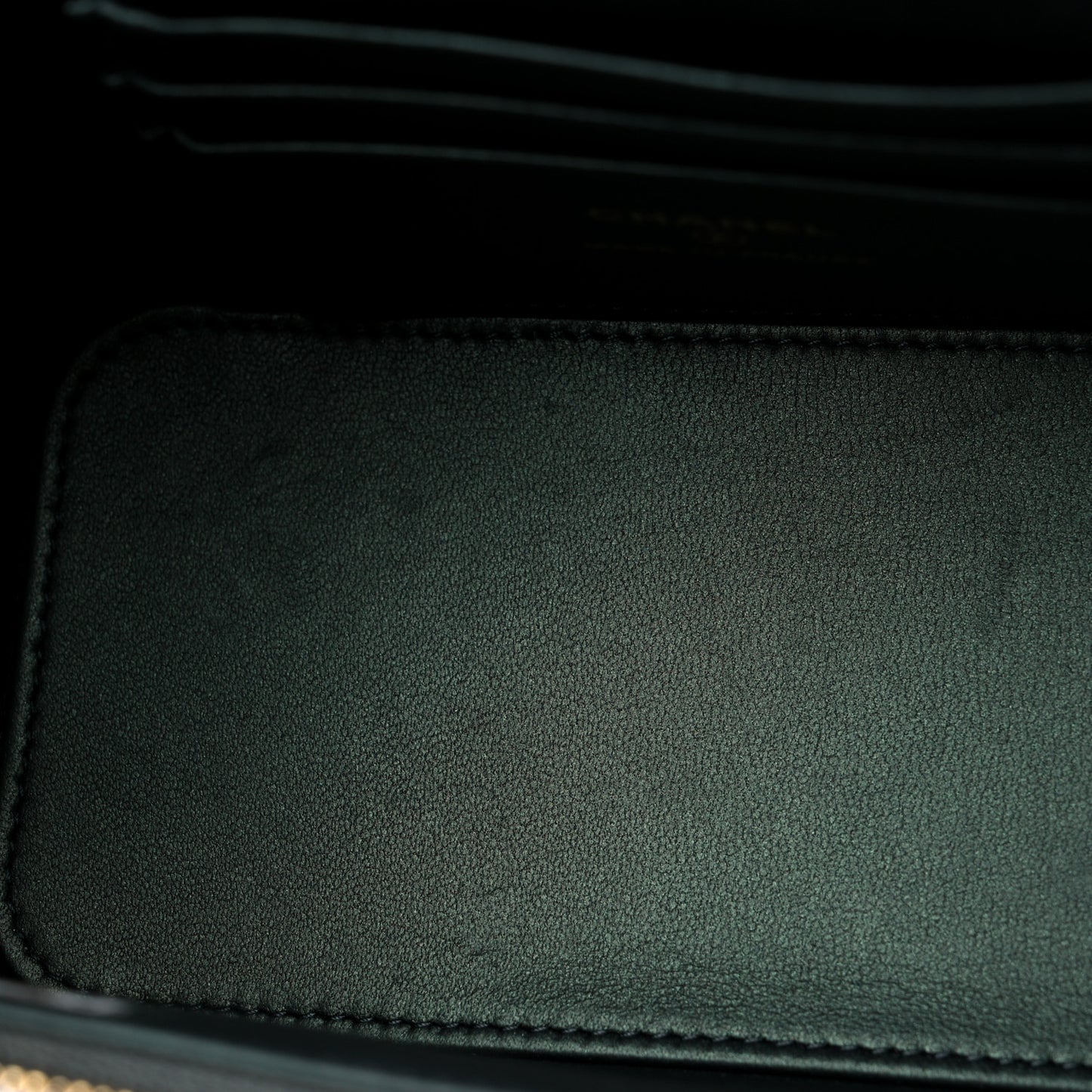 Iridescent Lambskin Quilted Small Top Handle Vanity Case With Chain Dark Green