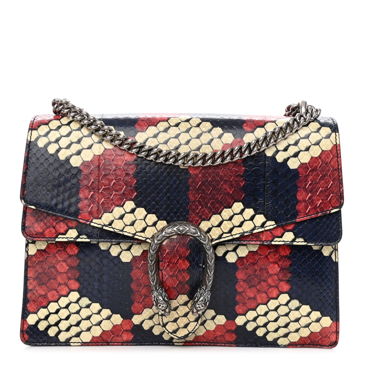 Snakeskin Cubic Medium Dionysus Shoulder Bag Red White Blue