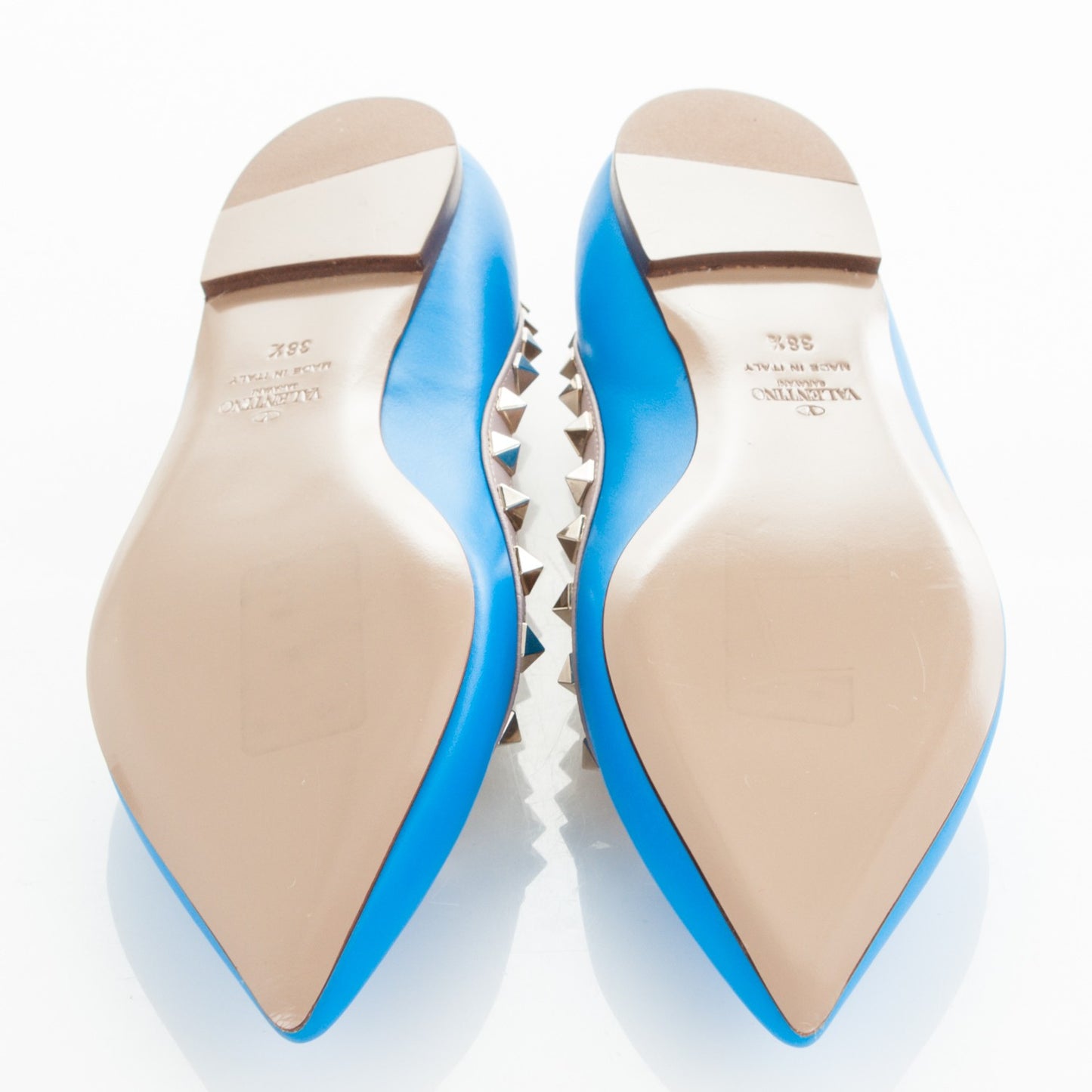 Calfskin Nappa Rockstud Ballerina Flats 38.5 Blue Fluo Poudre