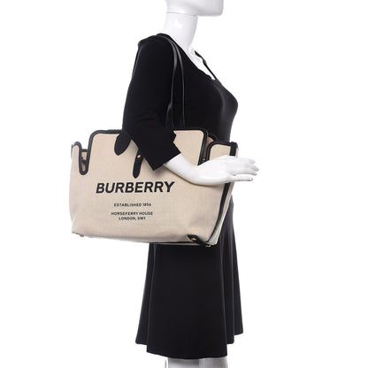 Burberry Cotton Soft Canvas Calfskin Medium Belt Tote Natural Black 2 of 11