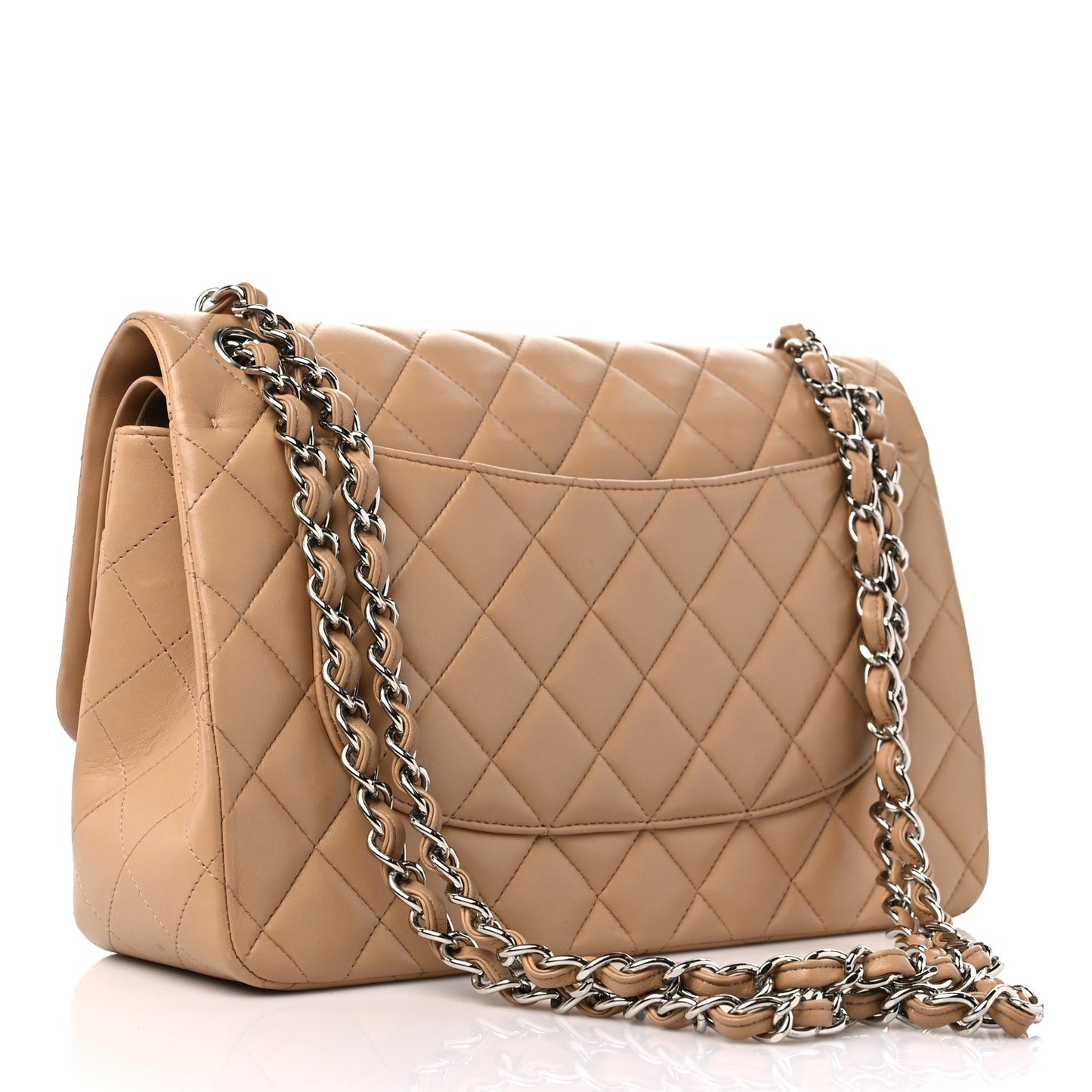 Lambskin Quilted Jumbo Double Flap Beige Clair