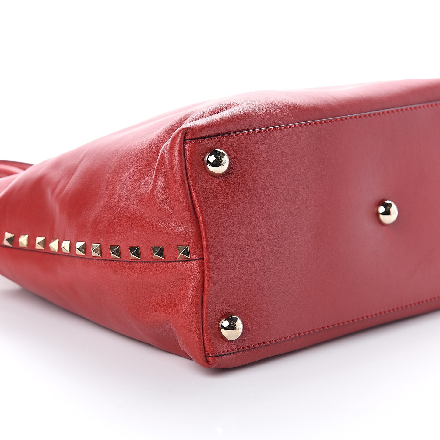 Vitello Rockstud Dome Satchel Red